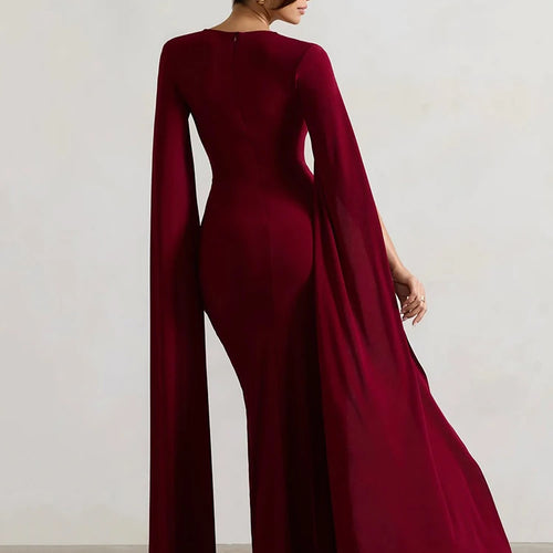 Load image into Gallery viewer, Long Cape Sleeve Split Maxi Dress For Women Gown Fashion Solid Square Collar Evening Sexy Long Dress Elegant New
