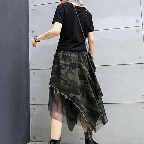 Load image into Gallery viewer, High Elastic Waist Camouflage Irregular Mesh A-line Half-body Skirt Women Fashion Tide New Spring Autumn 2025 1DH6094
