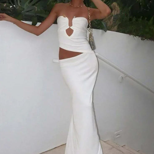 Load image into Gallery viewer, Strapless Hollow Out Sexy Maxi Dress Women Gown Summer New Off-shoulder Backless Sleeveless Beach Club Long Dress
