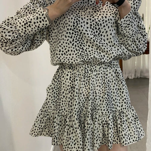 Load image into Gallery viewer, Chicly Vintage Leopard Print Slim Waist Casual Women Dresses Autumn Fashion O-neck Long Sleeve Simple A-line Female Mini Dresses
