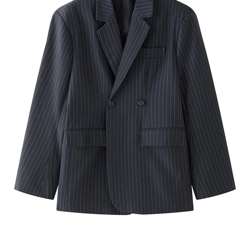 Load image into Gallery viewer, Women Black Gray Striped Back Zipper Slit Big Size Blazer New Lapel Long Sleeve Jacket Fashion Spring Autumn 2025 1DH9499
