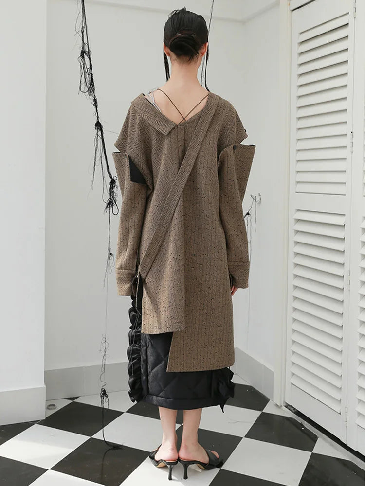 Loose Fit Big Size Irregualr Pocket Woolen Coat Parkas New Long Sleeve Women Fashion Tide Autumn Winter 2025 1DD2175