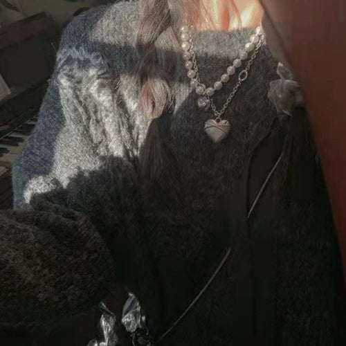 Load image into Gallery viewer, 2025 Harajuku Vintage Grunge All Match Sweaters Women Y2k Aesthetic Oversized Hole Jumpers Streetwear Casual Gothic Pullover
