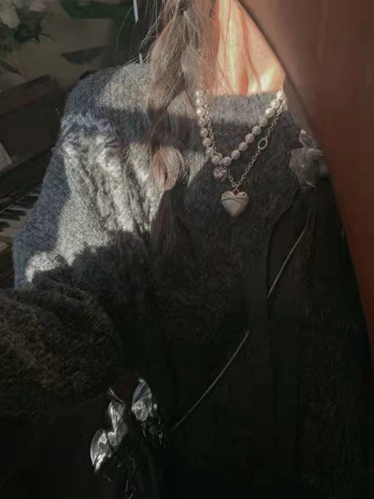 2025 Harajuku Vintage Grunge All Match Sweaters Women Y2k Aesthetic Oversized Hole Jumpers Streetwear Casual Gothic Pullover