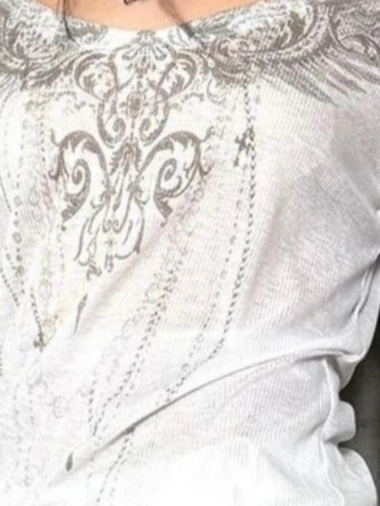 Y2k Aesthetic Sun Protection Women T-shirt Vintage Printing Streetwear Grunge Tshirts 2025 Harajuku Gothic Slim Fit Tees Femme