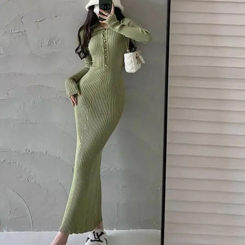 Load image into Gallery viewer, Elegant Party Dresses For Women 2023 Dress Autumn Winter Stretchy Long Sleeved Slim Vintage Basic Knit Dress Y2k
