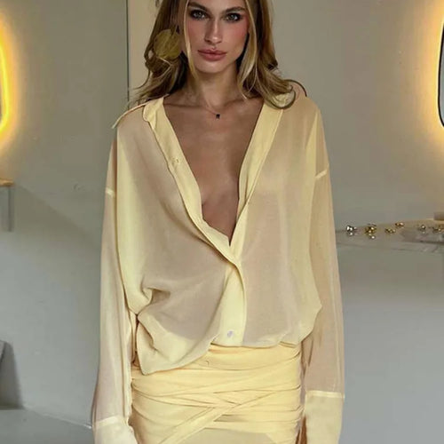 Load image into Gallery viewer, Sexy Long Sleeve Turn-down Colla Bag Hip Strap Shirt Dress For Women See Through Patchwork High Waist Dress Streetwear
