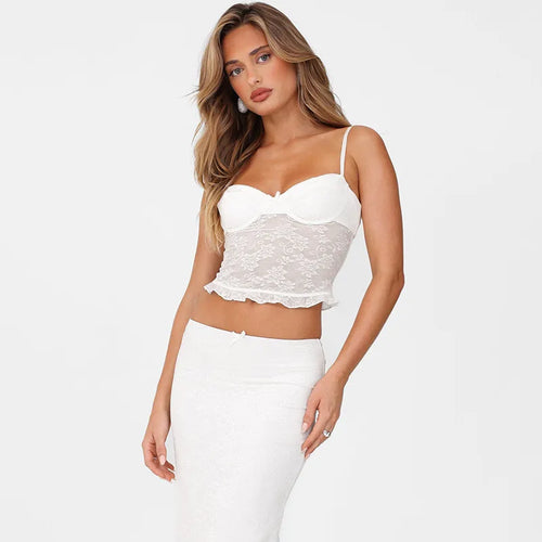 Load image into Gallery viewer, Lace Sexy Two Piece Sets Women Spaghetti Strap Sleeveless Crop Tops And Long Skirt Matching Sets Elegant Club Sets
