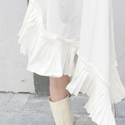 Load image into Gallery viewer, Women Black Pleated Irregular Casual Shirt Dress New Stand Collar Long Sleeve Loose Fit Fashion Spring Autumn 2025 1DF4825
