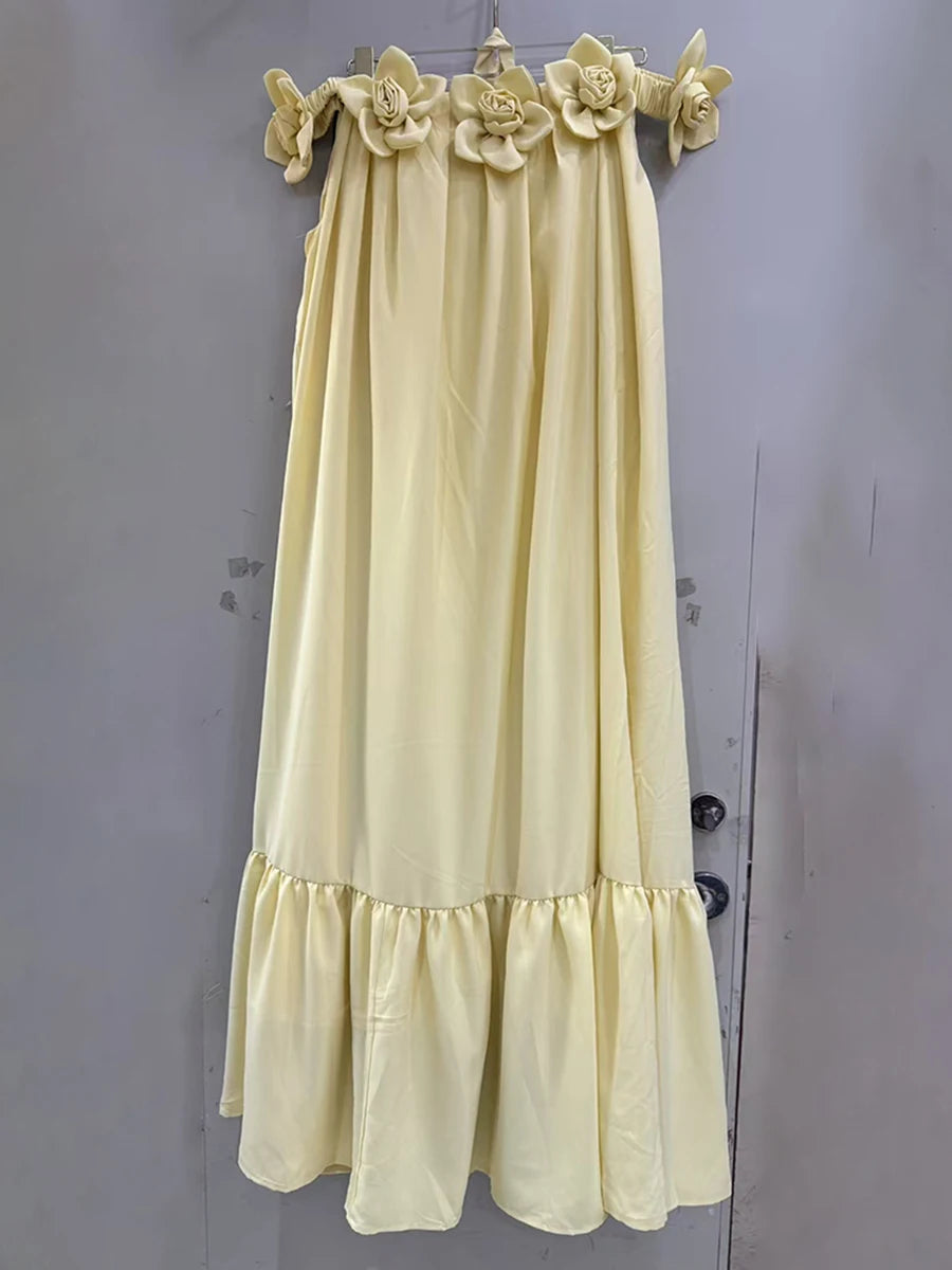 Solid Spliced Appliques Slimming Dresses For Women Slash Neck Sleeveless High Waist Temperament Dress Female New