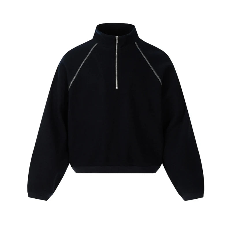 Men's Sweatshirts Korean Style Splicing Patchwork Trendy Multi Zippers Stand Collar Solid Color Male Casual Clothing 9W1825