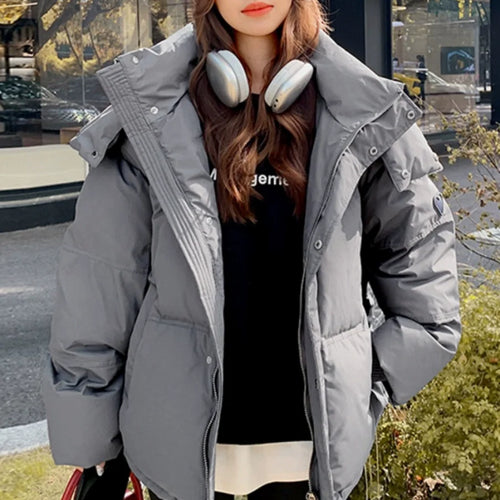 Load image into Gallery viewer, Winter Puffer Jackets Women Thick Warm Down Cotton Padded Coat Female Fashion Oversize Hooded Grey Loose Short Parkas Mujer 2023
