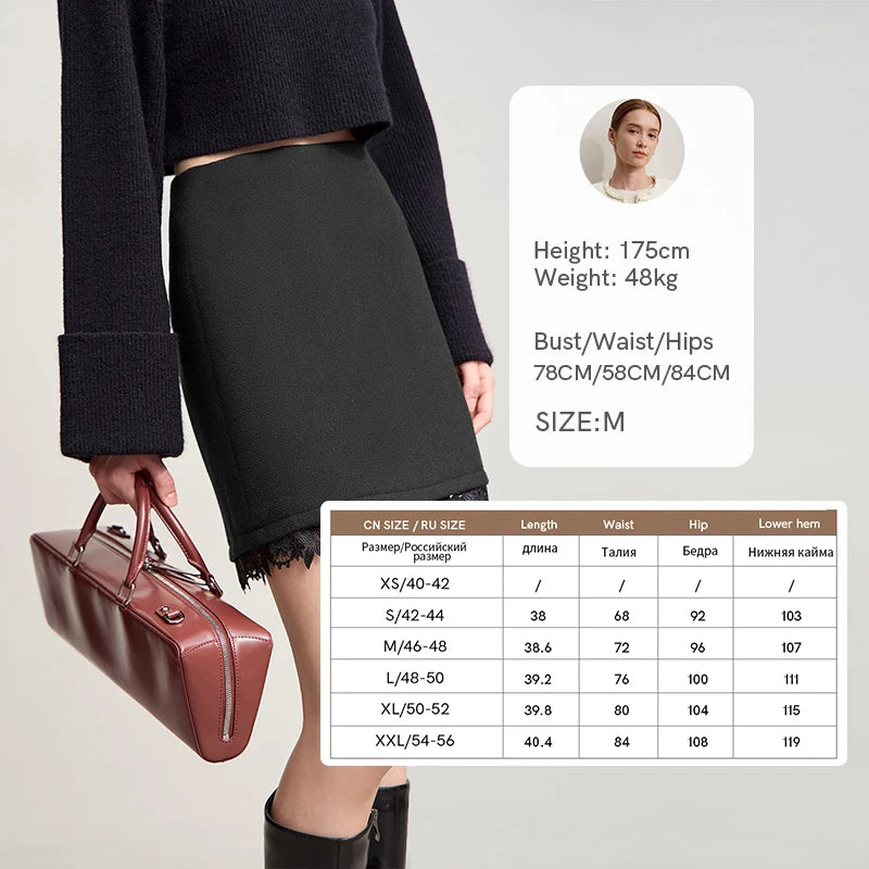 Minimalist Mini Skirt 2025 Winter New Short Wool Warm Skirts For Women Patchwork Lace Casual Solid Clothing Ladies 12544125