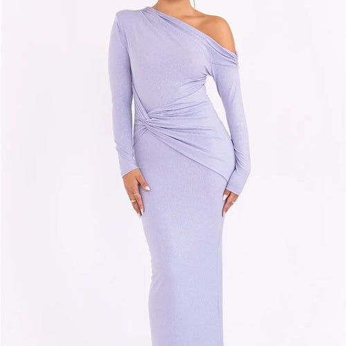 Load image into Gallery viewer, Sparkle Long Sleeve Sexy Maxi Dress For Women Inclined Shoulder Backless Bodycon Ruched Club Party Sexy Long Dress
