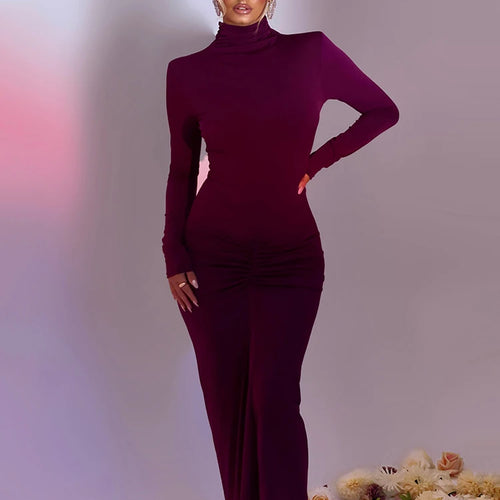 Load image into Gallery viewer, Elegant Turtleneck Long Sleeve Bodycon Maxi Dress Women Autumn Winter New Ruched Club Party Sexy Dress Vestidos
