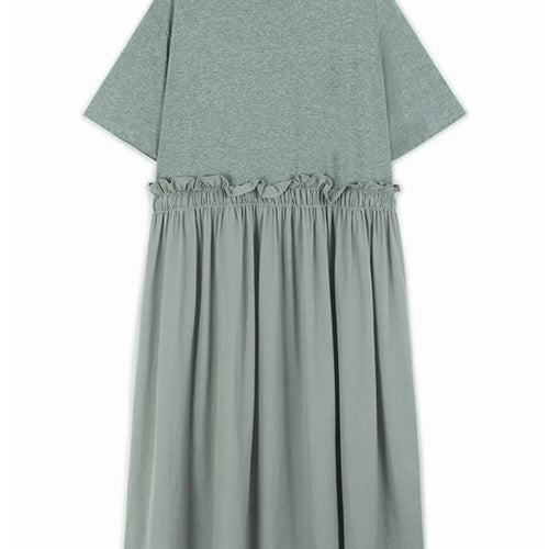 Load image into Gallery viewer, Women Gray Pleated Ruffles Big Size Elegant Midi Dress New Round Neck Short Sleeve Fashion Tide Spring Summer 2025 1DJ0927
