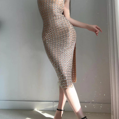 Load image into Gallery viewer, Summer French 2024 Khaki V Neck Sleeveless Party Slip Long Dress Women New Sexy Backless Slim Festival Wrap Hip Split Dress Chic
