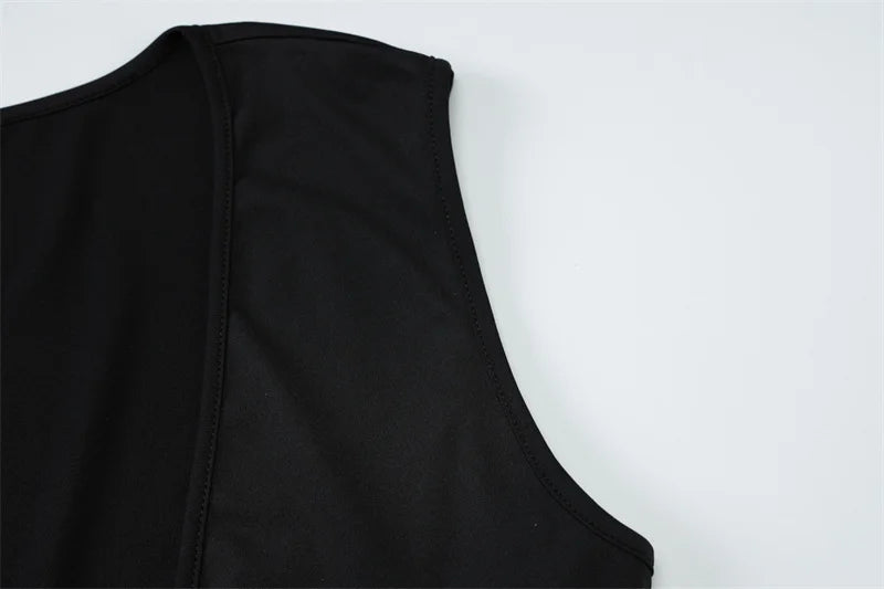 Hollow Out Halter Sexy Maxi Dress Women Summer New Metal Decoration Sleeveless Slim High Waist Long Dress Elegant