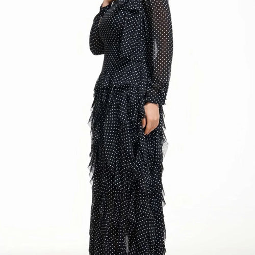 Load image into Gallery viewer, Hit Color Slimming Dresses For Women Scarf Collar Long Sleeve High Waist Temperament Mesh Dresses Female Fashion
