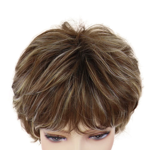 Load image into Gallery viewer, Synthetic Wigs for Women Natural Wig Mix Brown with Bangs Short HairCuts Mommy Wig Gifts Petite Size Old Lady Wigs
