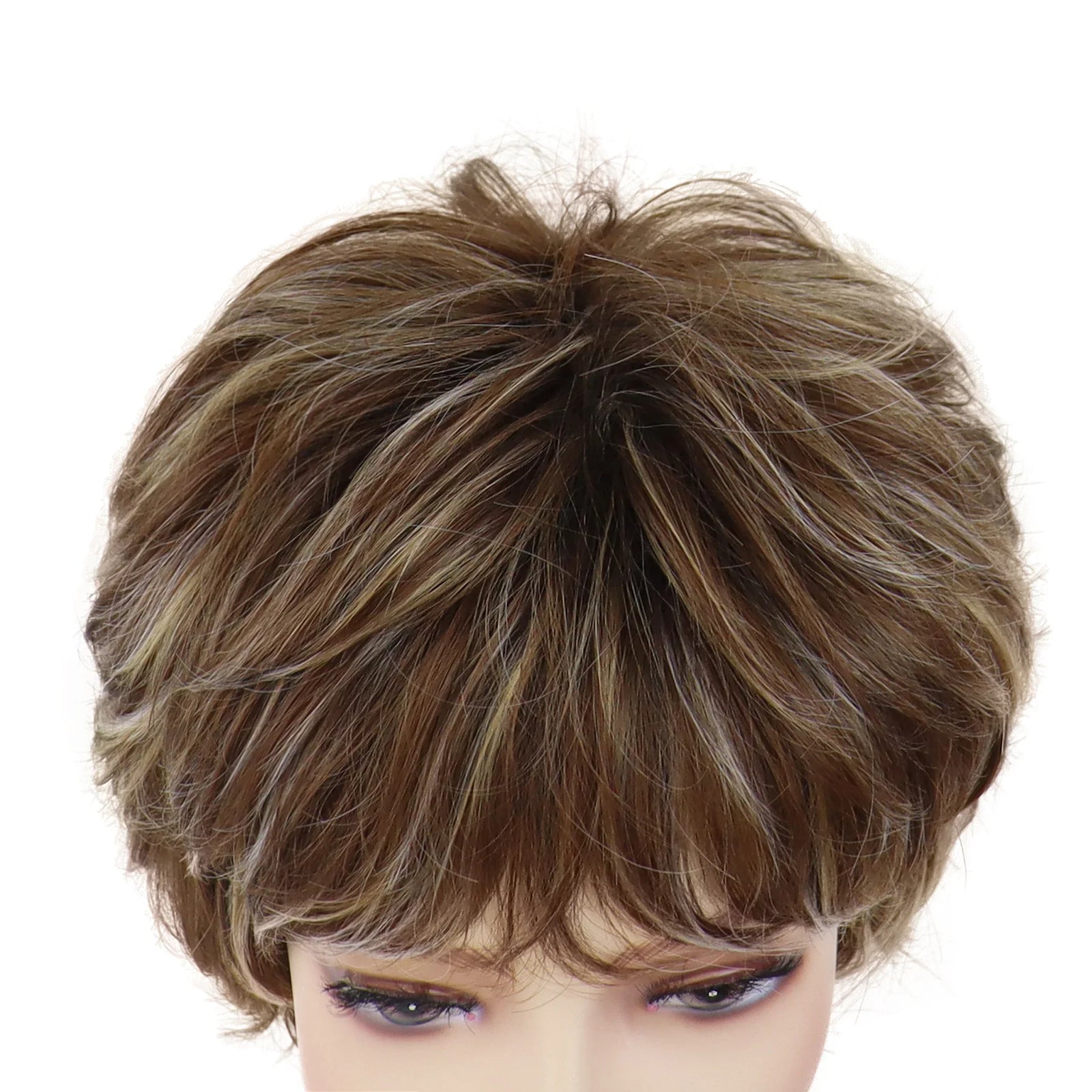 Synthetic Wigs for Women Natural Wig Mix Brown with Bangs Short HairCuts Mommy Wig Gifts Petite Size Old Lady Wigs