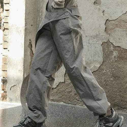 Load image into Gallery viewer, High Waist Gray Irregular Color-block Zipper Pants New Loose Fit Trousers Women Fashion Tide Spring Summer 2025 1DF6814
