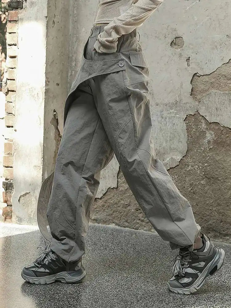 High Waist Gray Irregular Color-block Zipper Pants New Loose Fit Trousers Women Fashion Tide Spring Summer 2025 1DF6814