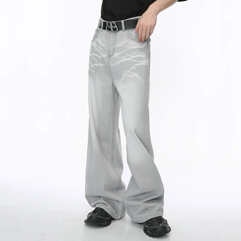 Straight Male Jeans Vintage Men's Denim Pants Tie-dyed Design Wide Leg Trousers Spring Stylish Men Clothing 9C4276