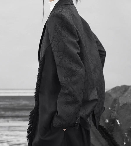 Solid Spliced Appliques Blazers For Women Lapel Long Sleeve Temperament Patchwork Button Coats Female Fashion Style