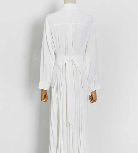 Temperament Tie Dye Dress For Women Lapel Long Sleeve High Waist Pleated Midi Dresses Female 2022 Spring Fashion Clothes New