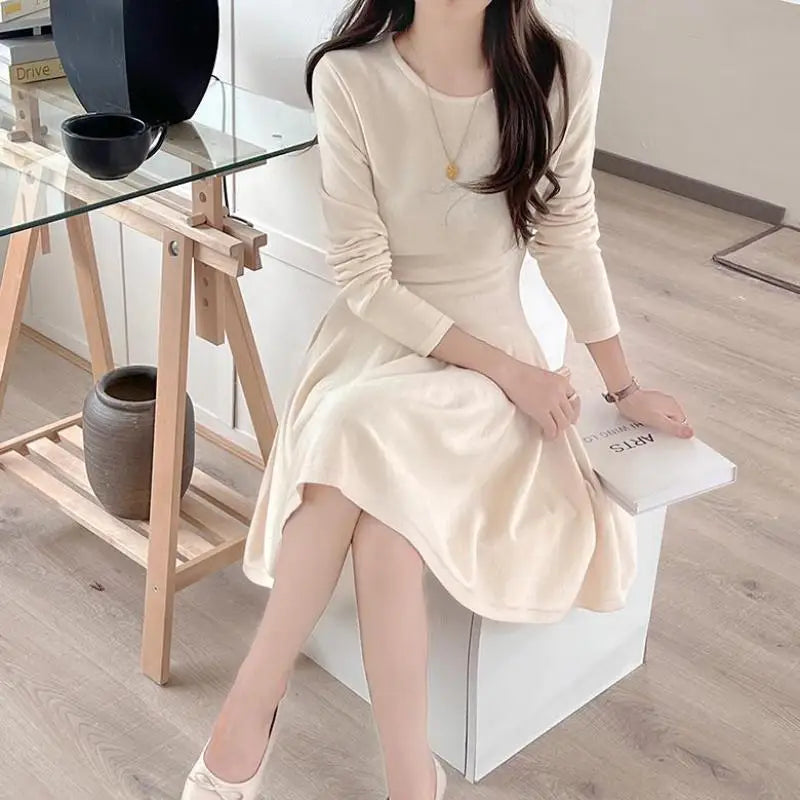 Women Long Sleeve Knit Mini Dress Slim Elegant Korean Style Streetwear 2023 Autumn Winter Club Evening Party Dress