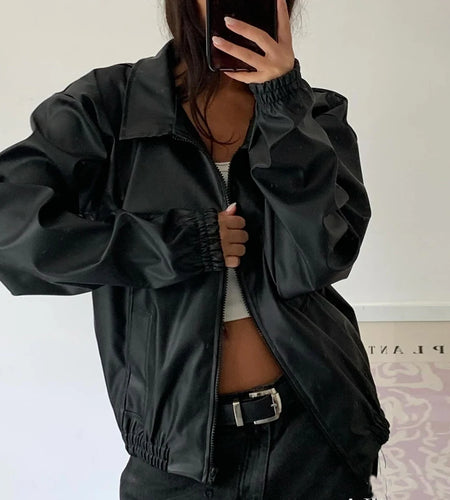 Black Leather Jacket, Autumn Retro Trendy Brand, High Street Spicy Girl High-end Jacket Winter Clothes Women 2024