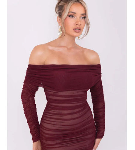 Elegant One Shoulder Mesh Patchwork Long Sleeve Party Evening Dress Women Sexy Bodycon Vestdos Autumn/Winter Clothing