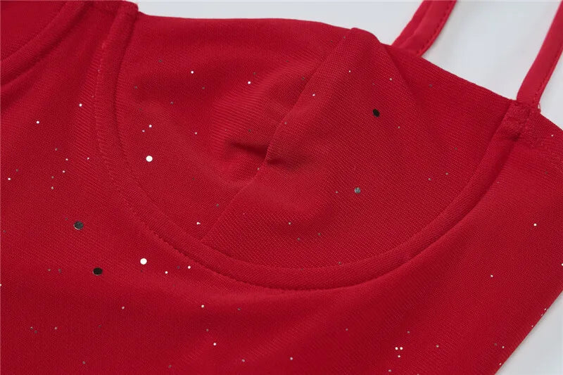 Spaghetti Strap Ruffled Sexy Mini Dress For Women Red Fashion Sleeveless Backless High Waist A-line Club Party Dress