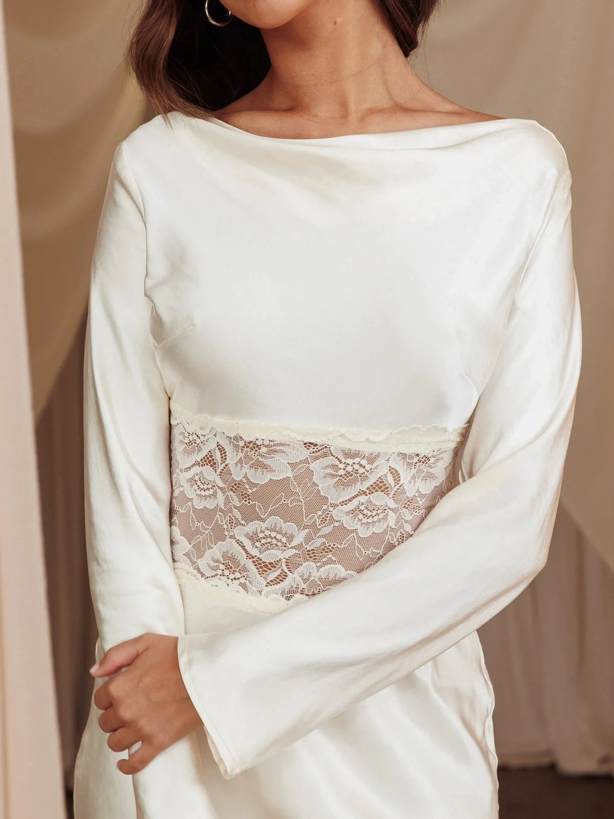 Elegant Long Sleeved Satin Lace Patchwork Dress Women Slim Fit Lace Style Party Club Evening Dress Female 2024 New