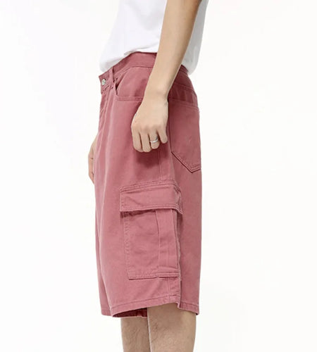 Casual Men's Shorts New Trendy Solid Color Jeans Streetwear Pocket Design Male Straight Knee-length Denim Pants 9C6402