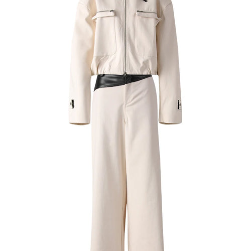 Load image into Gallery viewer, Big Size Leather Jacket Wide Leg Pants Two Piece Suit New Lapel Long Sleeve Women Fashion Tide Spring Autumn 2025 CPG3127
