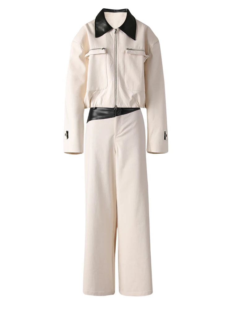 Big Size Leather Jacket Wide Leg Pants Two Piece Suit New Lapel Long Sleeve Women Fashion Tide Spring Autumn 2025 CPG3127