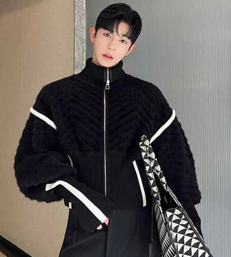 Men's Sweaters Jackets Casual Stripe Contrast Color Turn-down Collar Male Knitting Cardigan Korean Fashion Spring 9C2689