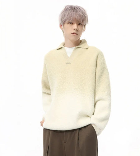 Korean Style Men Sweaters Turn-down Collar Gradient Color Casual Tops Knitting Loose Pullover Male Knits New Autumn 9C9348