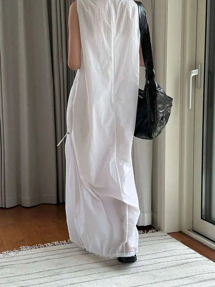Women White Gray Big Size Long Elegant Thin Dress New Square Collar Sleeveless Fashion Tide Spring Summer 2025 1DH6054