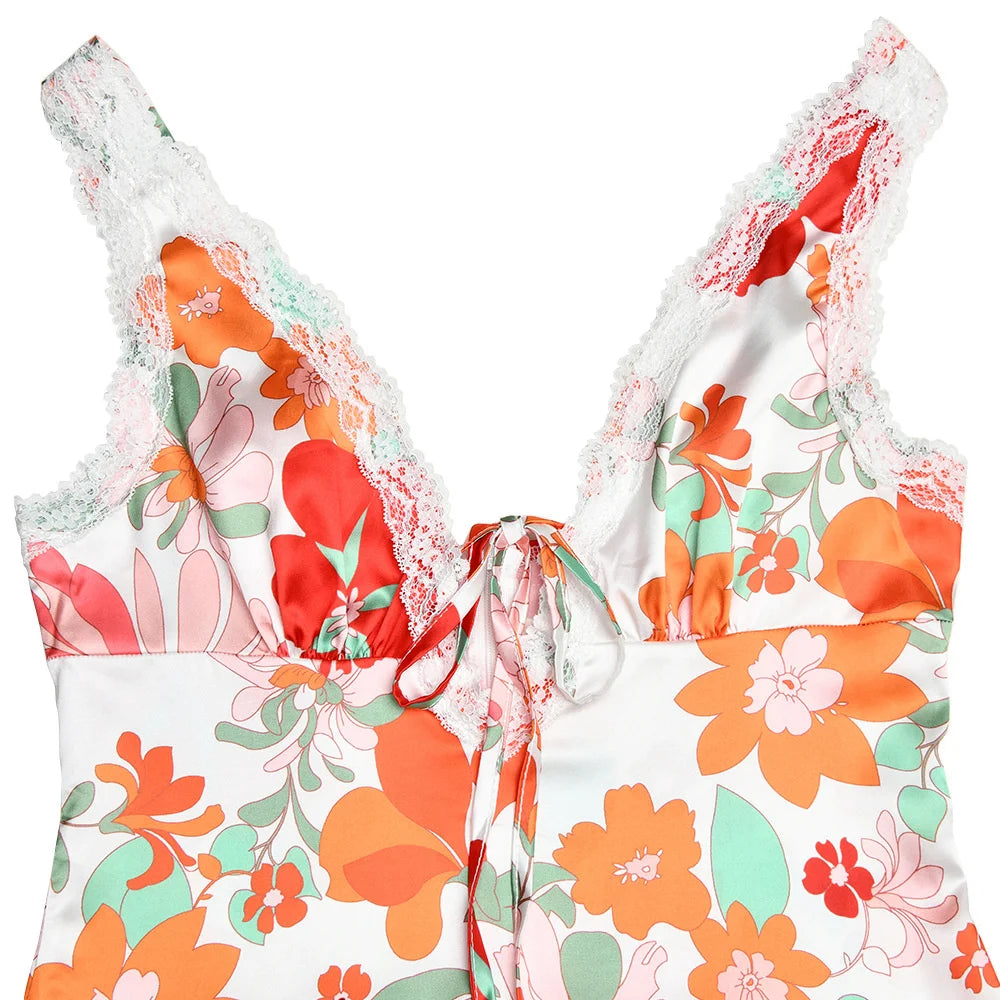 Floral Print Backless Maxi Dress For Women 2023 New V Neck Sleeveless Bodycon Long Dresses Ladies Elegant Sexy Dress