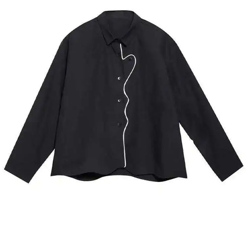 Load image into Gallery viewer, Women Black Color-block Big Size Blouse New Lapel Long Sleeve Loose Fit Shirt Fashion Tide Spring Autumn 2025 1DH0843
