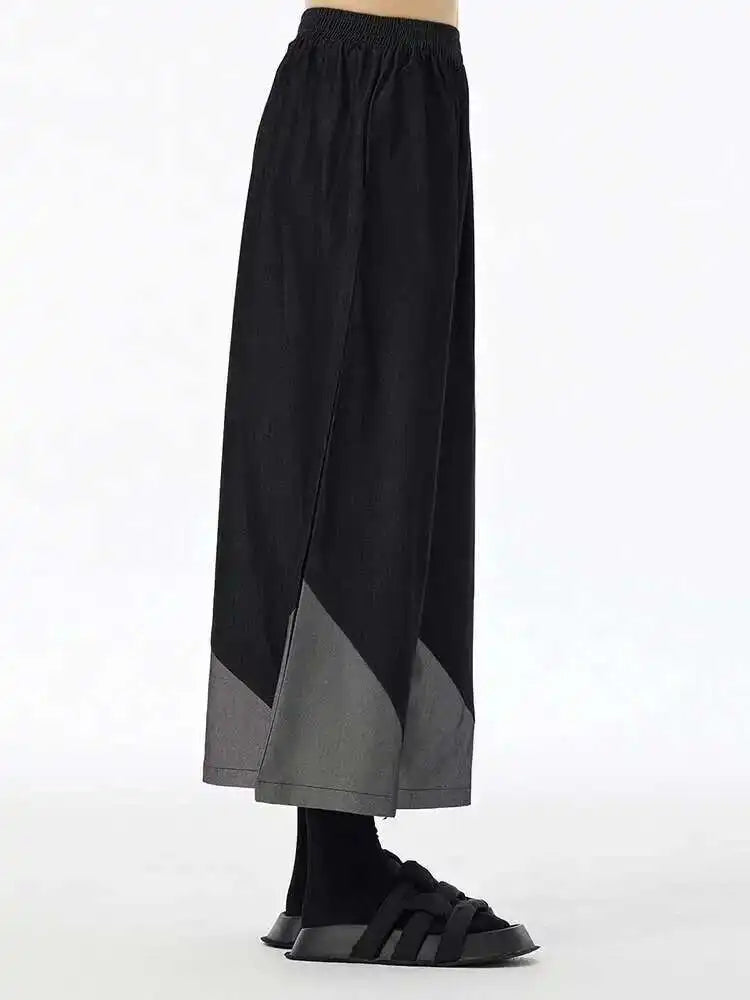 High Elastic Waist Black Denim Color-block Long Wide Leg Jeans New Women Trousers Fashion Tide Spring Autumn 2025 1DH6715