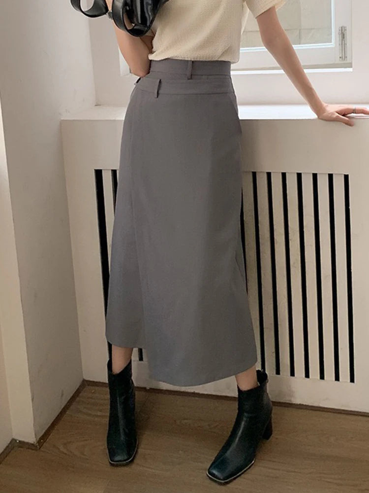 Irregular Hem Skirt For Women High Waist A Line Solid Minimalist Midi Skirts Female Clothing Summer Style