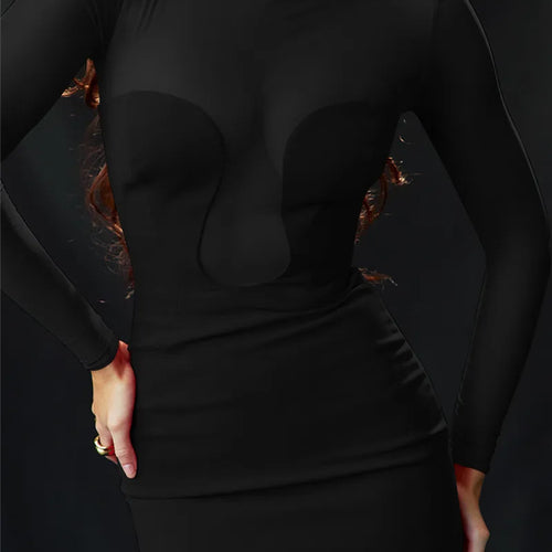 Load image into Gallery viewer, Elegant Strapless Sexy Midi Dress For Women Fashion Sheer Long Sleeve Backless Split Bodycon Club Party Sexy Long Dress
