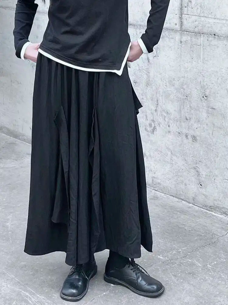 High Elastic Waist Black Irregular Spliced Long Wide Leg Pants New Trousers Women Fashion Tide Spring Autumn 2025 1DH5094