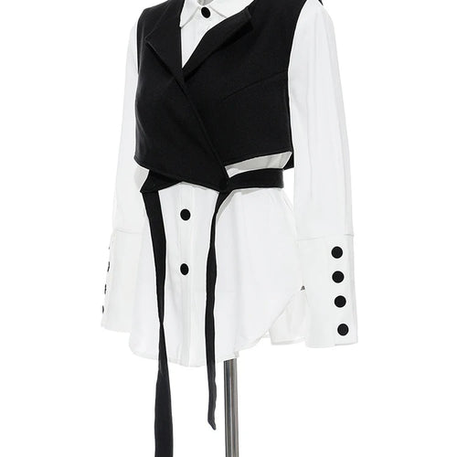 Load image into Gallery viewer, Women Black Bandage Vest Two Piece Blouse New Lapel Long Sleeve Loose Fit Shirt Fashion Tide Spring Autumn 2025 JR675
