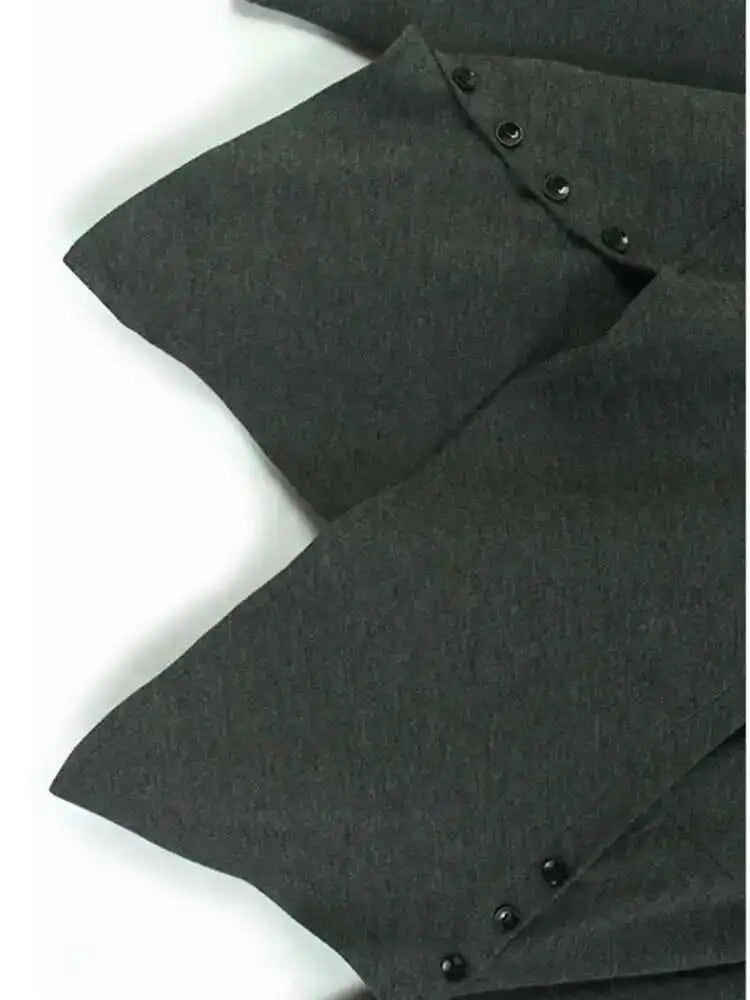 Women Gray Irregular Hem Button Big Size Casual T-shirt New Turtleneck Long Sleeve Fashion Tide Spring Autumn 2025 1DH9329