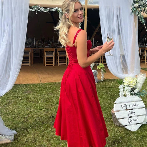 Load image into Gallery viewer, Full Lining Elegant Lace Up Holiday Party Dresses Midi Sexy Spaghetti Strap Split Dress White Summer Dress Women 2023
